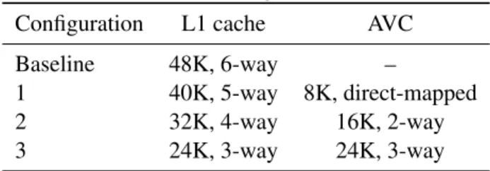 Table 3: Cache configurations studied