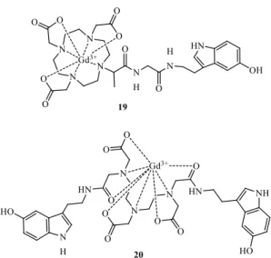 Figure 11. Gd III -based MRI probes to detect myeloperoxidase activity. a) Gd III -DOTA- -DOTA-5HT (19); 57  b) Gd III -DTPA-bis 5HT (20)