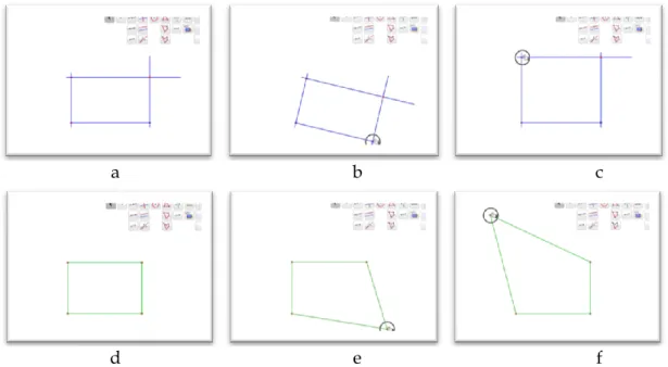 Figure 1. Trois états successifs de deux constructions différentes d’un rectangle.  