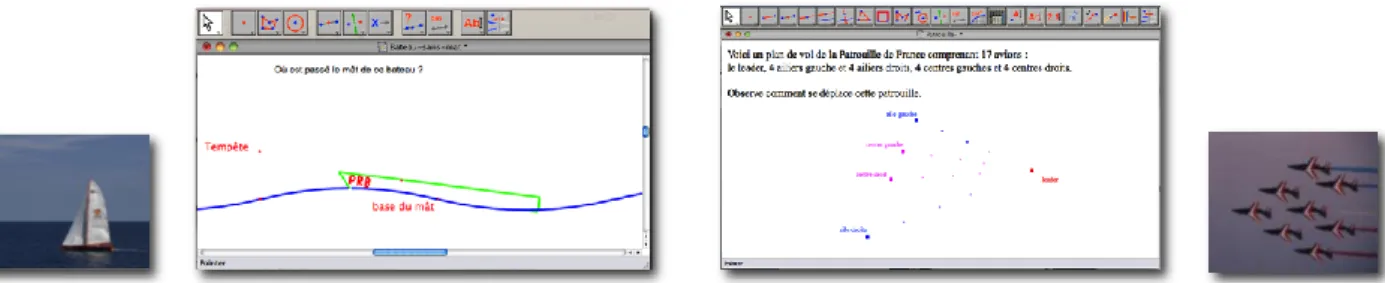 Figure 5. Interface du logiciel de géométrie dynamique CaRMetal avec le bouton « monkey »,   en haut à droite, qui agite les points de la figure