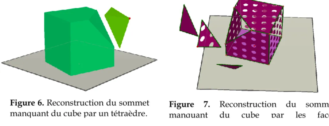 Figure  9.  Reconstruction  du  sommet  manquant  du  cube  par  prolongement  des  arêtes