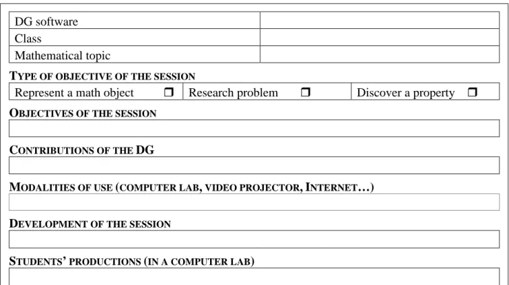 Figure 5: DG session description sheet  