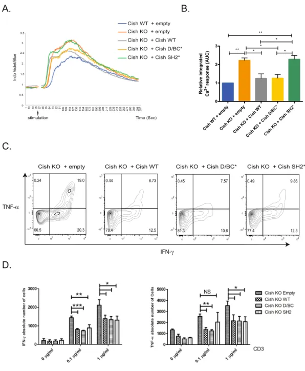 Figure 3. (A) Representative Ca 2+  flux as assessed by fluorometric evaluation after αCD3 stimulation of  indicated transduced CD8 +  T cells