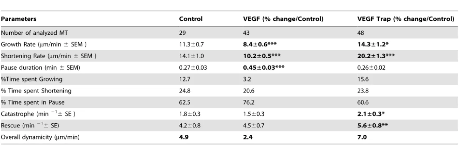 Table 1. Effect of VEGF and VEGF-Trap on MT dynamic instability parameters in HUVECs.