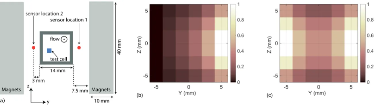 Figure 4. (a) Sketch of the geometry used to compute the spatial resolution using an Hallbach array around a square duct, see text for details