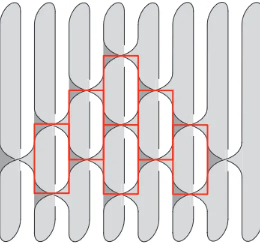 Figure 11. The standard Seifert surface associated to the Young diagram [3, 2, 1], and the cores of the six Hopf bands that form a Murasugi realisation of the surface.