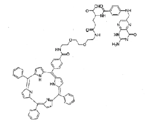 Figure 1 : Formule moléculaire de l’acide folique, de la tétraphénylporphyrine et du couple  tétraphénylporphyrine-folate