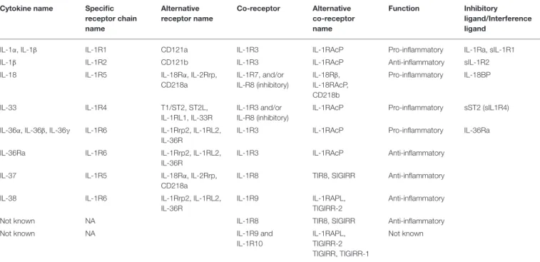 TABLE 1 | IL-1 cytokine superfamily characteristics.
