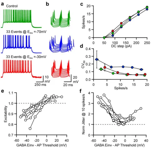 Figure 6. Reversal potential-dependent tuning of pyramidal cell excitability and discharge fidelity