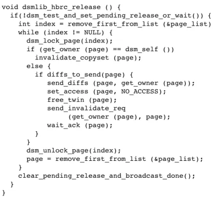 Fig. 2. The lock_release functionof the hbrc_mw protocol.