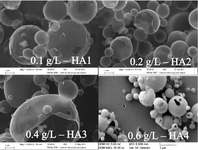 Figure  S5:  SEM  micrographs  of  Ca/HA  composite  particles  formulated  withdifferent  concentrationsofHA