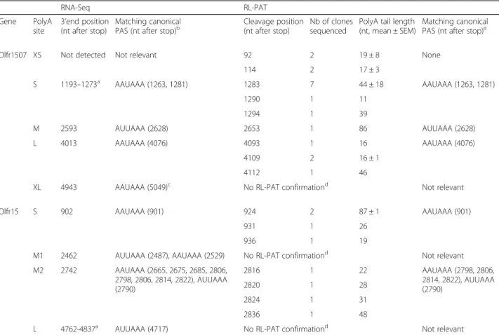 Table 1 Alternative 3 ′ ends for Olfr1507 and Olfr15 revealed in silico, and their subsequent experimental validation