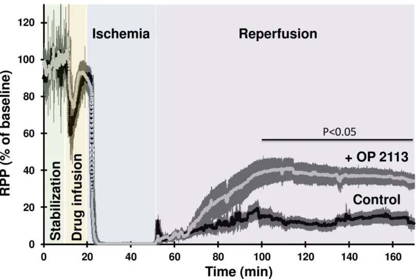 Fig 5. OP2113 improves the recovery of the contractile performance of Langendorff-perfused rat heart during the reperfusion phase following ischemia