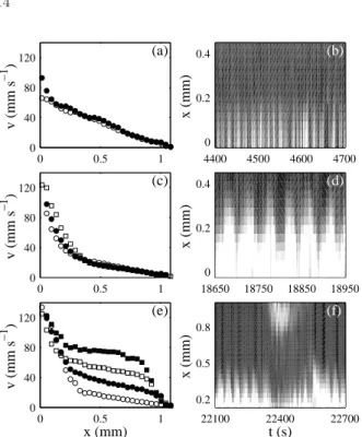 Fig. 7 Spatiotemporal behaviours observed in a 20% wt. CTAB solution in D 2 O under an imposed engineering shear rate ˙ γ = 186 s − 1 