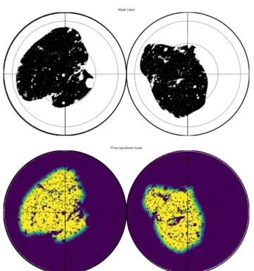 Figure 2. Sky mask used for the CIB analysis in orthographic projection, with the Galactic poles at the center (north pole left, south pole right)