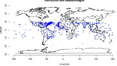 Figure 15: Distribution des radiosondages filtrés à partir de la base des données ARSA 