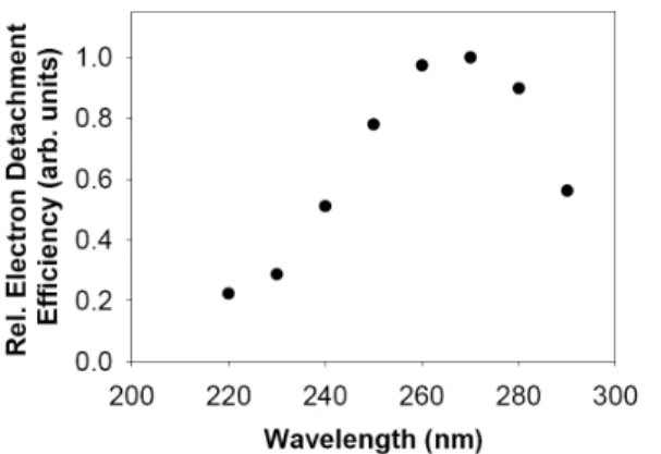 Figure 6. Relative electron photodetachment yield as a function of the wavelength for [dG 6 ] 3- 