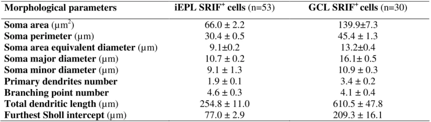 Table 2. Morphological features of the SRIF-ir main populations in the MOB 