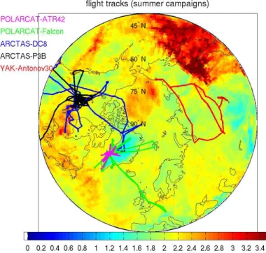 Figure 2.11 – Carte des colonnes de CO moyennes durant la campagne d’été au-dessus de l’Arctique mesurées par l’instrument IASI