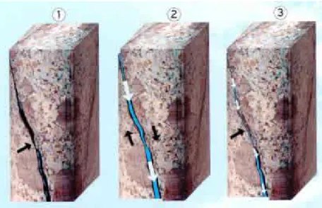 Figure I.2 : Principe de l’EGS - la stimulation hydraulique des failles et fractures existantes   (source GEIE-EMC, http://www.soultz.net)
