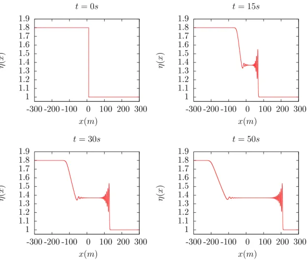 Figure 1.3: Dam-break: La surface de l'eau à diérentes reprises.