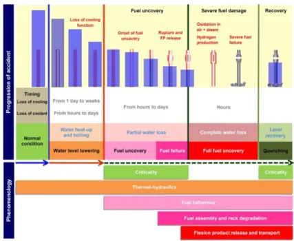 Figure 2.5 – Progression of a Spent Fuel Pool loss of cooling/coolant accident [15].