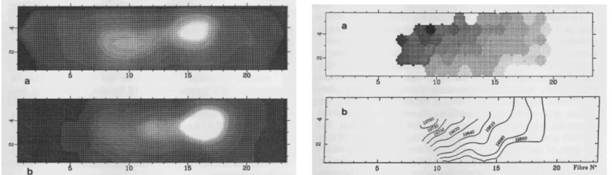 Fig. 17 – Images reconstruites de PB 9261 avec SILFIMAGE. À gauche a) dans le continu b) dans la raie de [OIII] 5007 