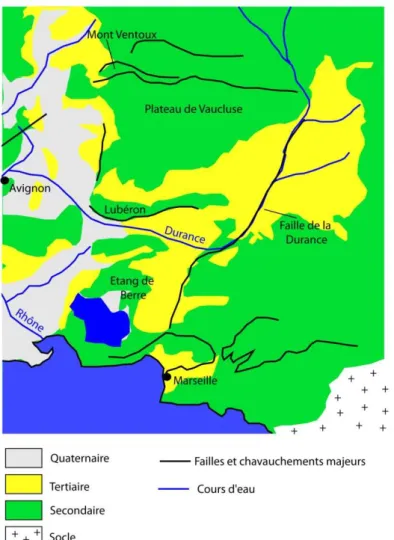 Figure 4.2 : Carte géologique synthétique de la région du Vaucluse et du Lubéron.  