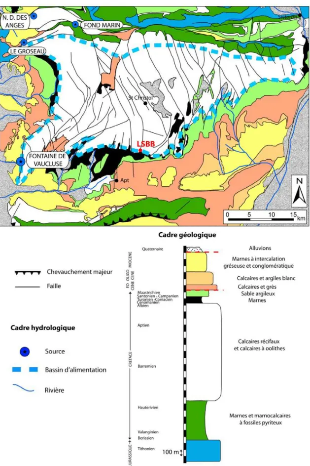 Figure 4.16 : Contexte géologique et hydrogéologique du système karstique de Vaucluse,  modifié d’après Puig (1987)