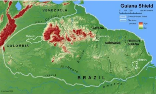 Figure 8 : Situation géographique de la Guyane française au sein du plateau des Guyanes 