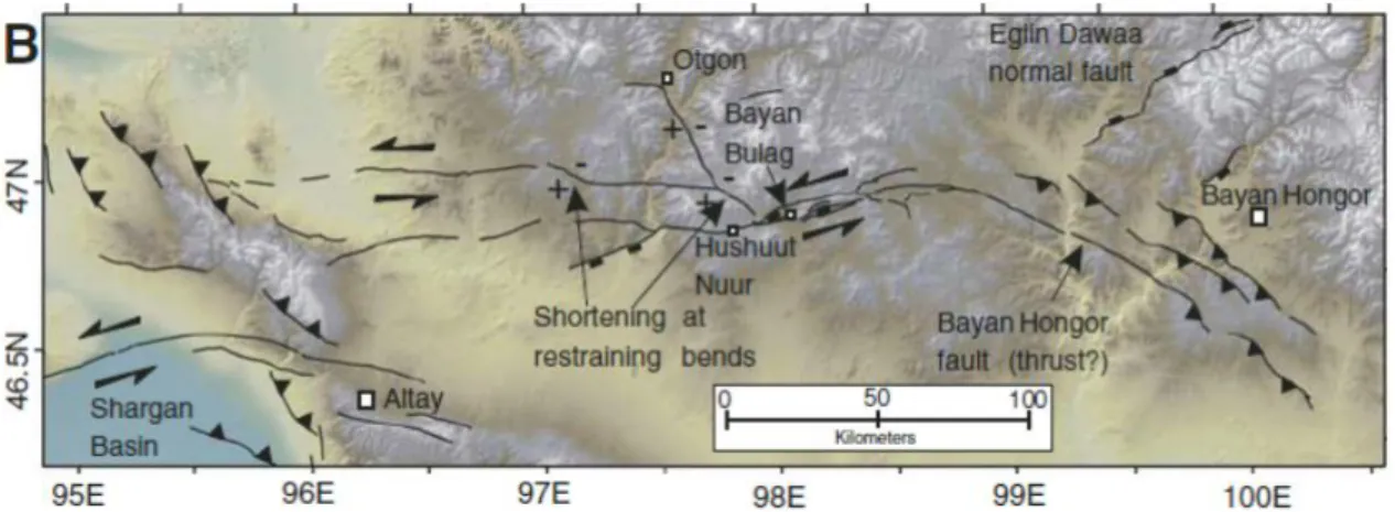 Figure 1.16. Shaded-relief topographic map of south Khangai shown in Figure 1.15 by the black  rectangle (after Walker et al, 2007)