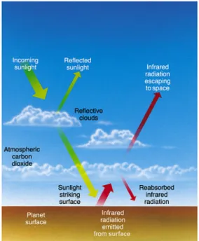Figure 1.3.: Schéma de l’effet de serre sur une planète de type terrestre [http ://www.odyssespace.fr]