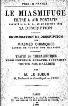 Figure 3 – le miasmifuge ou filtre à air portatif (1884) 