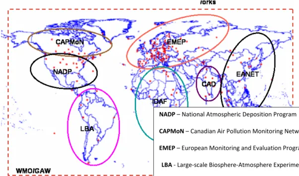 Figure  2 :  Réseaux  sol  de  suivi  long  terme  de  la  composition  chimique  de  l’atmosphère  – Contribution  au  programme  Global  Atmospheric  Watch/  WMO-  Mesures  standardisées  normes internationales