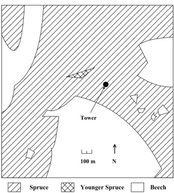 Fig. 1. Forest stands around the experimental site.