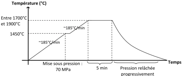 Figure V.1. Représentation schématique du cycle de frittage lors de l’étude paramétrique sur la  température