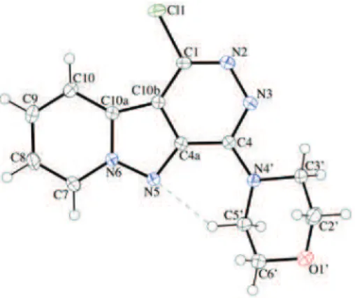Figure 16. Structure ORTEP du composé 6a montrant l'introduction sélective de la  morpholine en position C-4