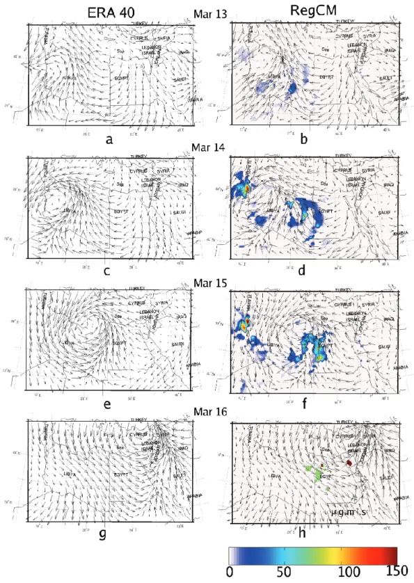 Fig. 2. Comparisons between the RegCM simulated winds at the bottom model level ( ∼ 25 m) and 40 km resolution and the ERA40 reanalysis.