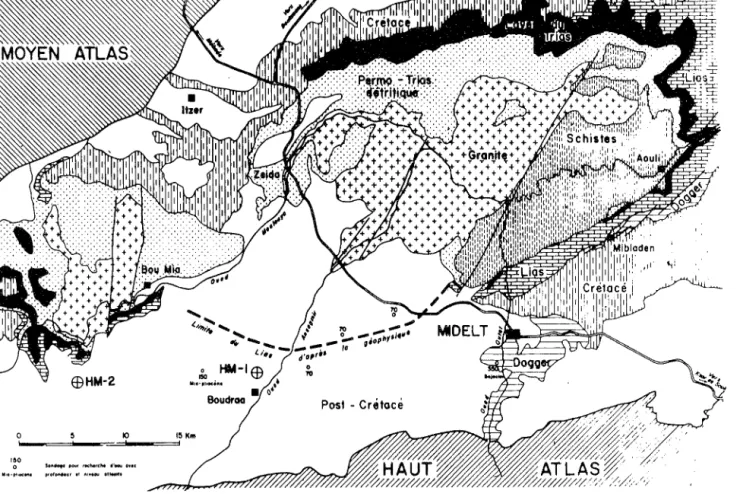 Fig.  2  - Schéma  géologique  et  structural  de  la  Haute  Moulouya,  d'après  EMBERGER