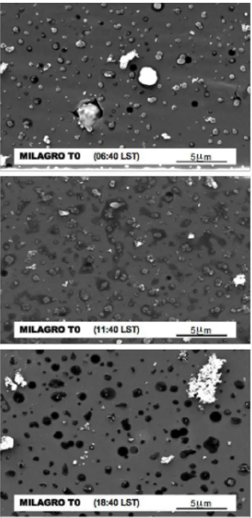 Fig. 9. SEM images of particles collected at the T0 sampling site at three times on 22 March.
