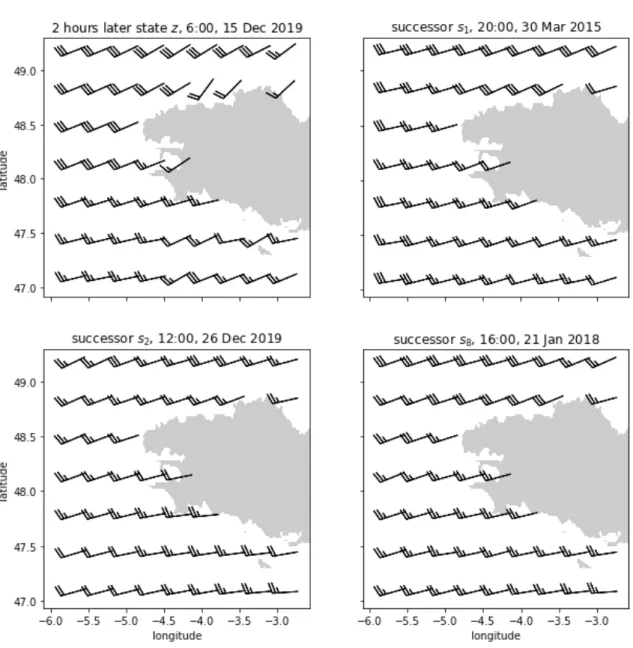 Figure II.10: Wind maps from Fig. II.6, two hours later. The target state is replaced by a "future state"