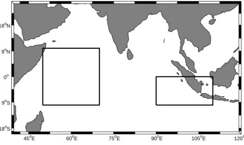 Fig. 2. Boxes show areas used to calculate the DMI specified by Vinaychandran et al. (2002).