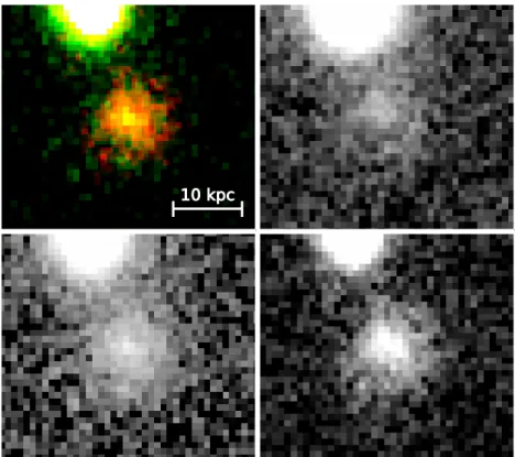 Fig. 2. The 4.2 00 × 3.7 00 regions centered on HAE229. Top left panel: a composite three-color image made by combining the Y -, H-, and K s -band color images taken with HAWK-I on the ESO / VLT (see text and Table 2 for details)