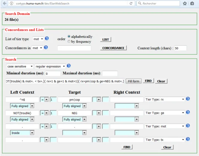 Figure 1.3: ELAN-Corpa query tool developed by Ch. Chanard.