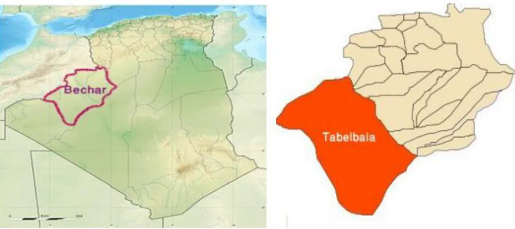Figure I.9. Localisation de la commune Tabelbala dans la wilaya de Bechar en Algérie 