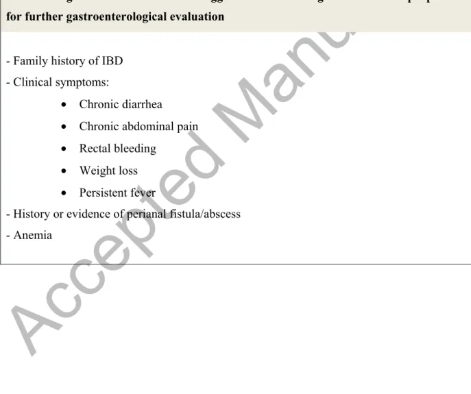 Table 3:  Diagnostic clues for referral of the IBD patient to the rheumatologist and for referral  of the SpA patient to the gastroenterologist  4,5 