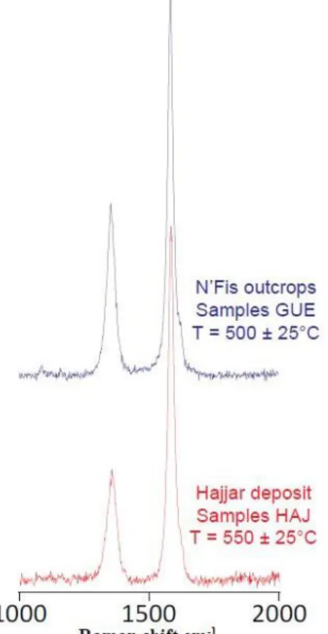 Figure  3.  Representative  Raman  spectra  of  carbonaceous  material of GUE and HAJ samples analyzed in this study.