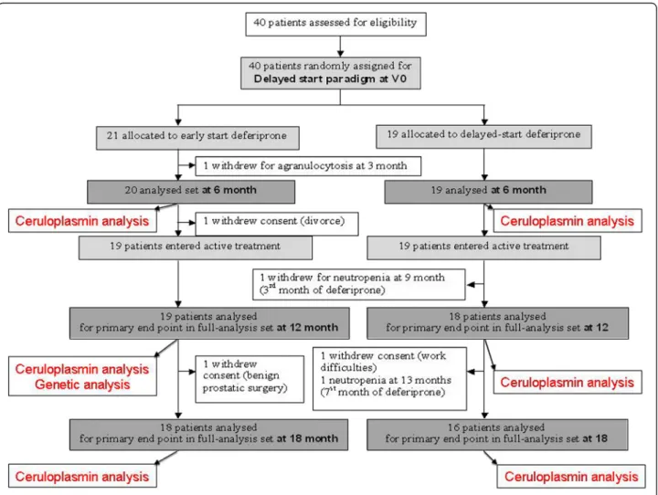 Figure 1 Flowchart of the patients who participated to the clinical trial and to the ceruloplasmin analysis.