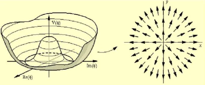 Figure 1.7: Left: An example of a symmetry-breaking potential, the Mexican hat- hat-potential