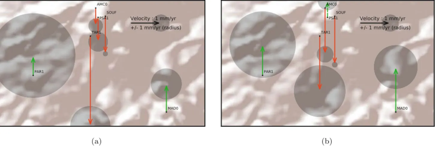 Fig. 6 Vertical velocity field obtained for the two solutions processed for stations located in the vicinity of the Soufrière Volcano (Basse-Terre, southern main Island of Guadeloupe)
